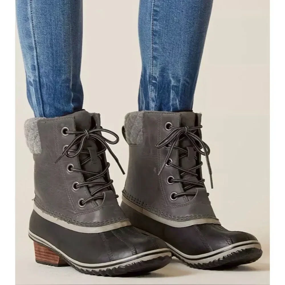 Sorel Slimpack II Lace Waterproof Winter Boots in Quarry Grey and Black Size 6
